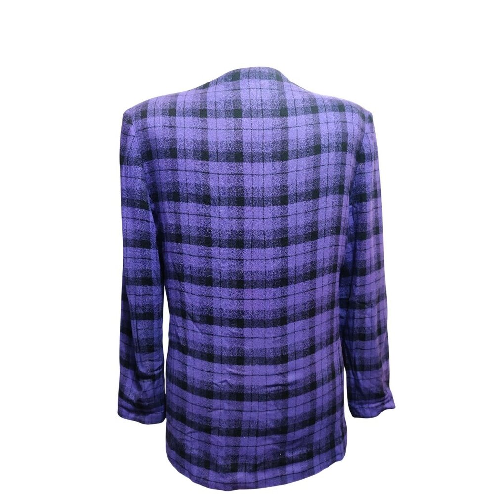 Vintage Chad Stevens 12 Purple Plaid Double Breasted Power Suit Blazer Made USA - Picture 3 of 13